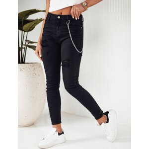 Čierne skinny džínsy s odreninami a ozdobnou retiazkou ALEX UY1881 Veľkosť: S
