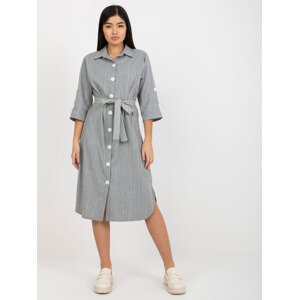Sivé midi košeľové šaty s opaskom -LK-SK-507694.13-grey Veľkosť: 42
