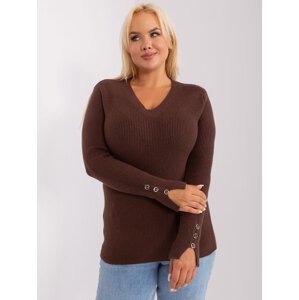 Hnedý rebrovaný sveter s výstrihom -PM-SW-PM-3770.30-dark brown Veľkosť: XL/2XL