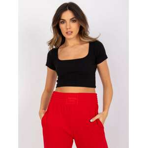 ČIERNY DÁMSKY CROP TOP S KRÁTKYMI RUKÁVMI RV-TS-7538.12P-BLACK Veľkosť: XS