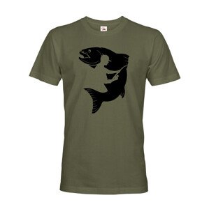 Pánské rybárské tričko s potlačou siluety rybára a ryby